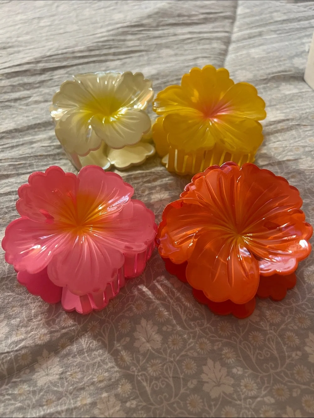 Decorative Flower Hair Clips Pink, Orange, Yellow, Cream